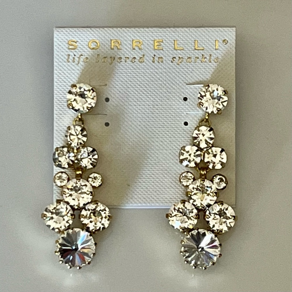 🆕 Sorrelli Well-Rounded Clear Crystal Drop Dangle Earrings Gold-Tone Finish